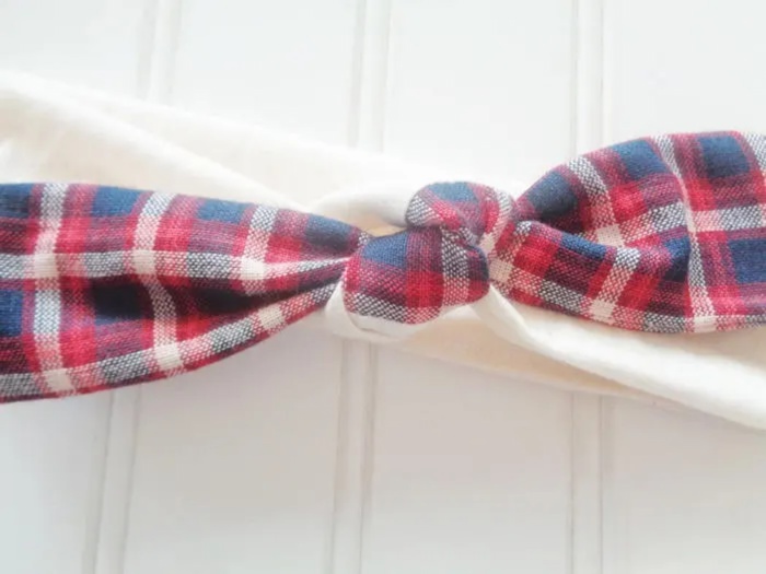 Knotted Headband - Navy and Red Plaid with Muslin