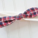  Knotted Headband - Navy and Red Plaid with Muslin