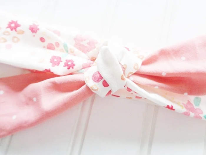Knotted Headband - Pink Floral with Dots on Pink