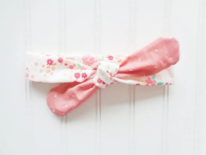 Knotted Headband - Pink Floral with Dots on Pink