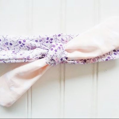 Knotted Headband - Purple Floral with Dots on Peach