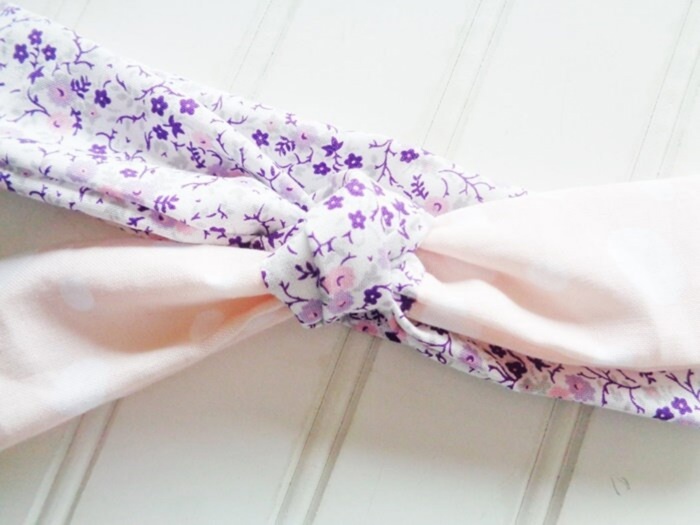 Knotted Headband - Purple Floral with Dots on Peach