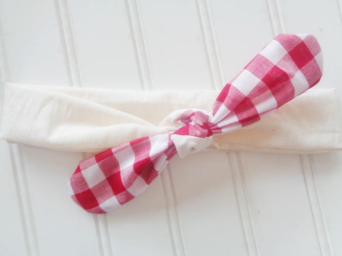 Sarah Knotted Headband - Red Gingham with Muslin