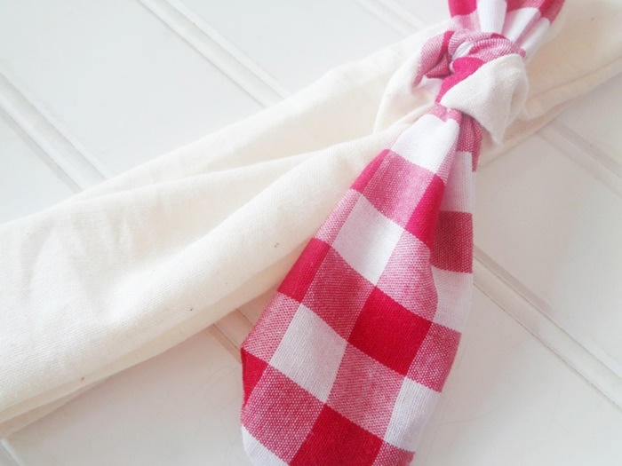 Sarah Knotted Headband - Red Gingham with Muslin