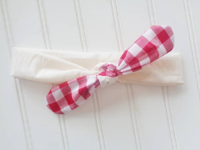 Sarah Knotted Headband - Red Gingham with Muslin