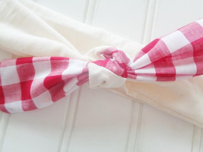 Sarah Knotted Headband - Red Gingham with Muslin
