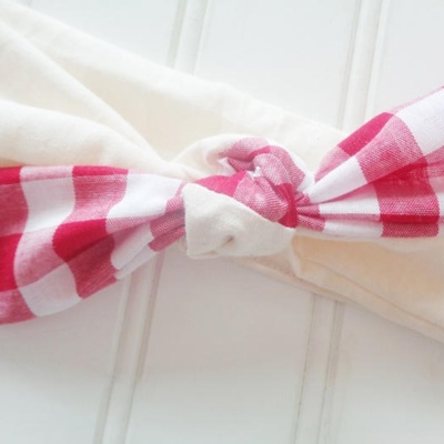 Sarah Knotted Headband - Red Gingham with Muslin