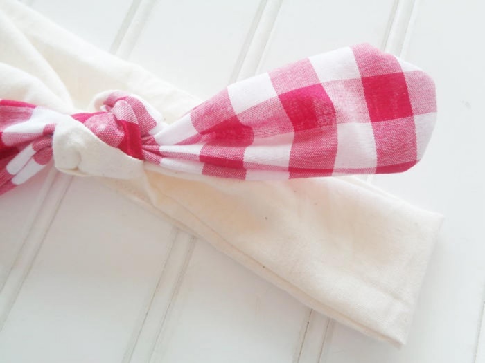 Sarah Knotted Headband - Red Gingham with Muslin