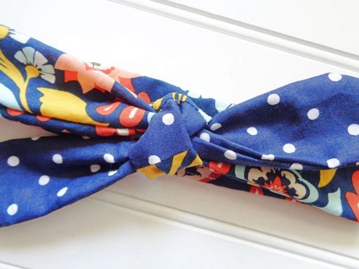 Sarah Knotted Headband - Floral on Navy and White Dots