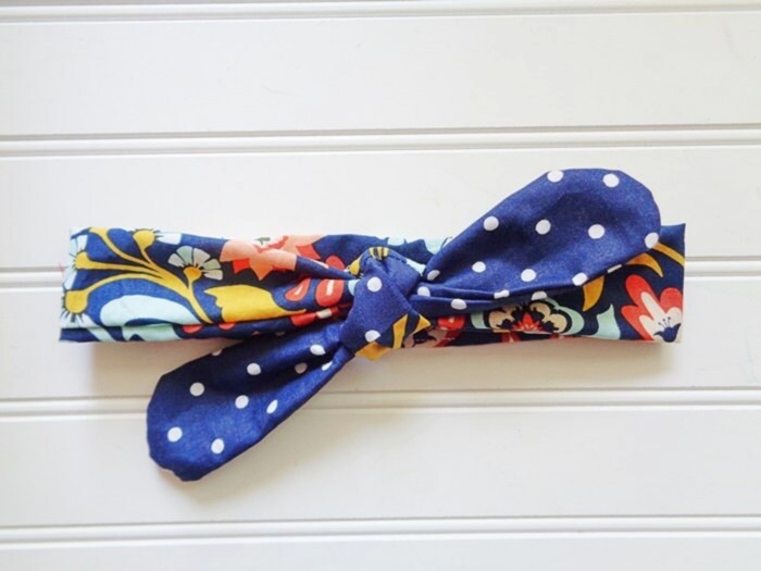 Sarah Knotted Headband - Floral on Navy and White Dots