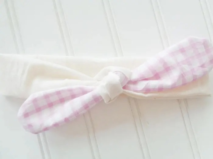 Sarah Knotted Headband - Violet Gingham with Muslin