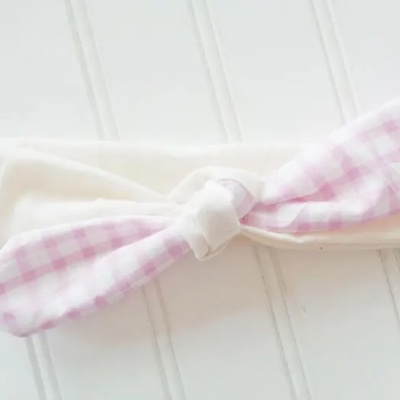 Sarah Knotted Headband - Violet Gingham with Muslin