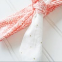  Sarah Knotted Headband - White Floral on Coral with Gold Dots