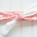  Sarah Knotted Headband - White Floral on Coral with Gold Dots