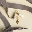  Gingham Bow Sneaker Lace Set with Tassel & Leaf Charms