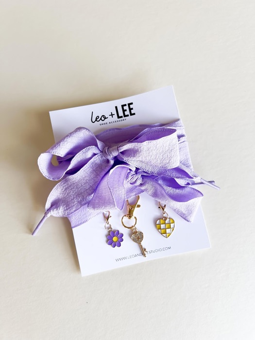 Lavender Shoe Laces with Flower, Key & Heart Charm Set