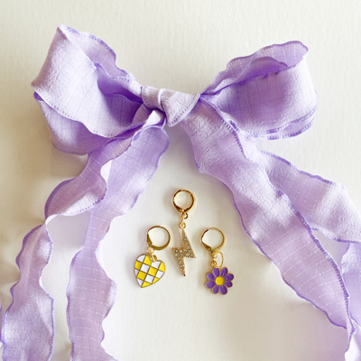 Lavender Shoe Laces with Flower, Lightning Bolt & Heart Charm Set