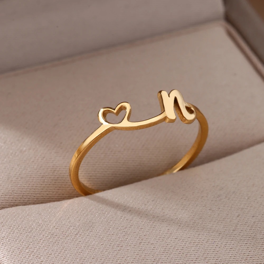 Exquisite Initial Heart Ring - Premium & Effortless Style