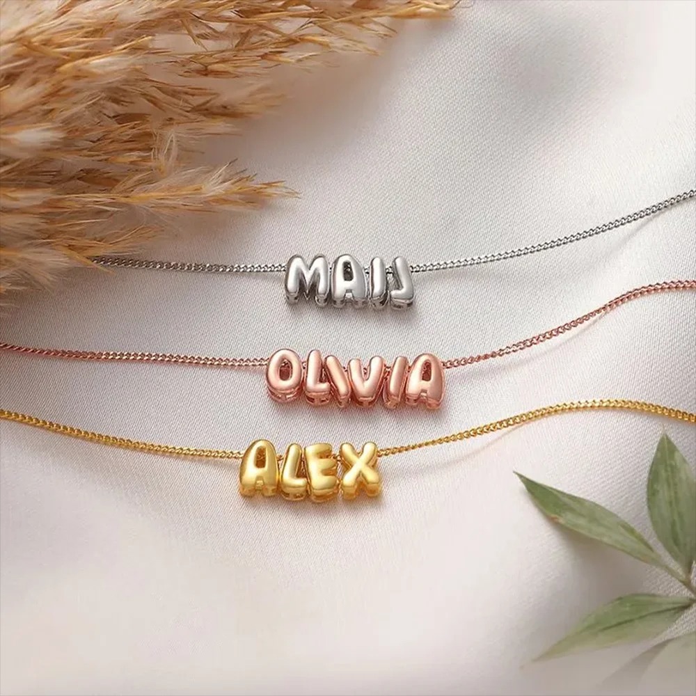 Bubble Name Necklace - Personalized Balloon Letter Pendant