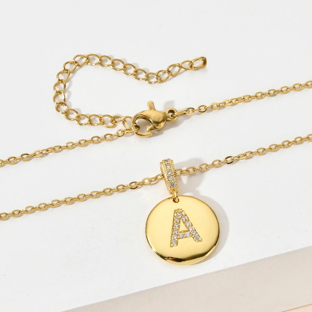 Personalized Gold Initial Necklace - Sparkling Zircon