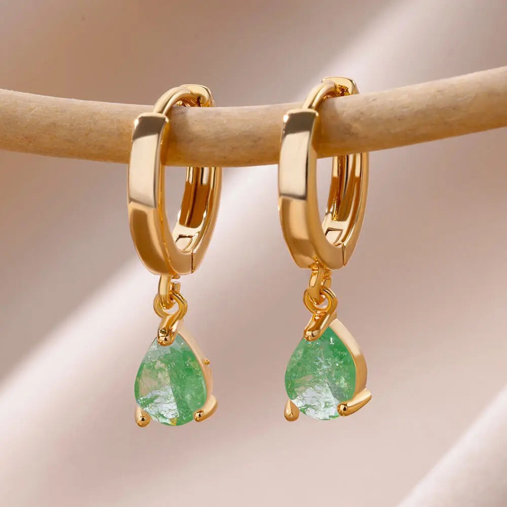 Delicate Green Zircon Drop Earrings - Elegant & Trendy