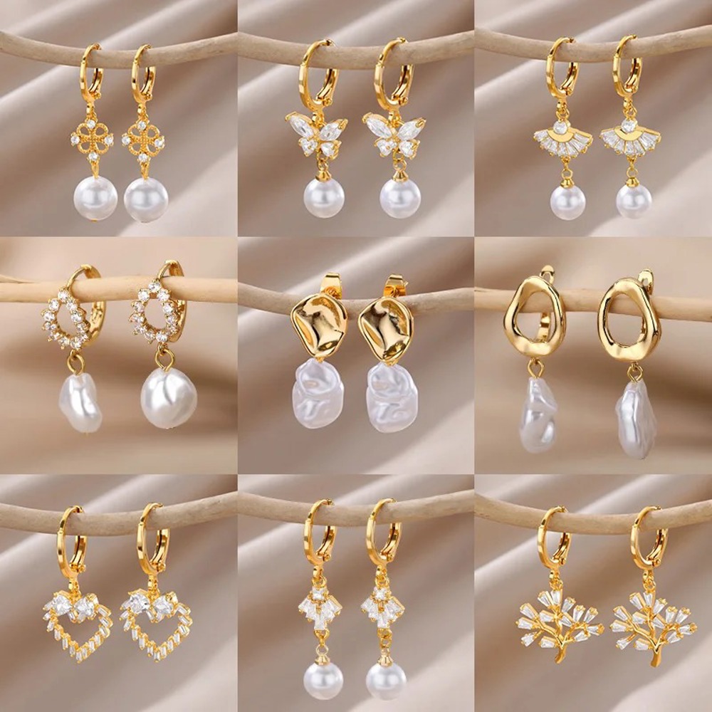 Trending Zircon Pearl Earrings - Luxurious Gold Drop Earrings