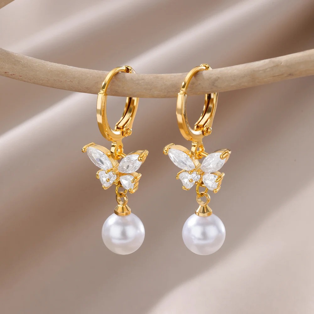 Trending Zircon Pearl Earrings - Luxurious Gold Drop Earrings