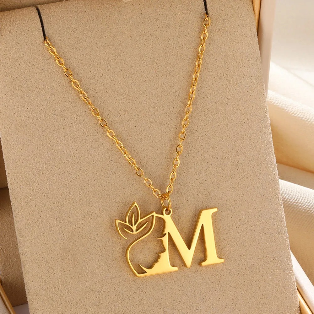 Personalized Gold Floral Initial Necklace