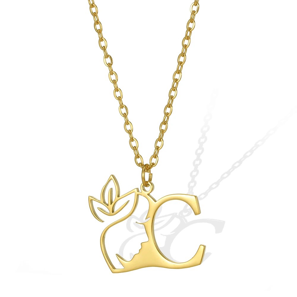 Personalized Gold Floral Initial Necklace