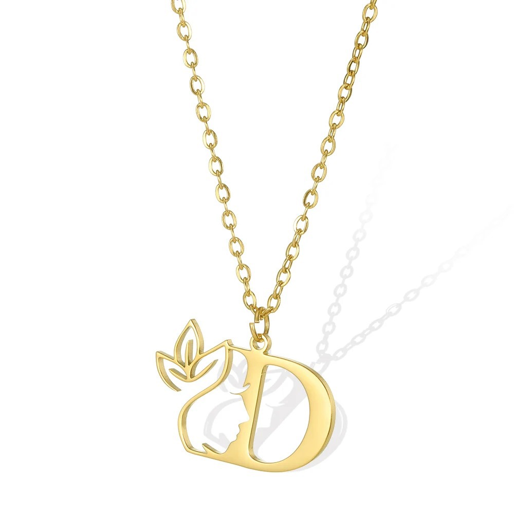 Personalized Gold Floral Initial Necklace