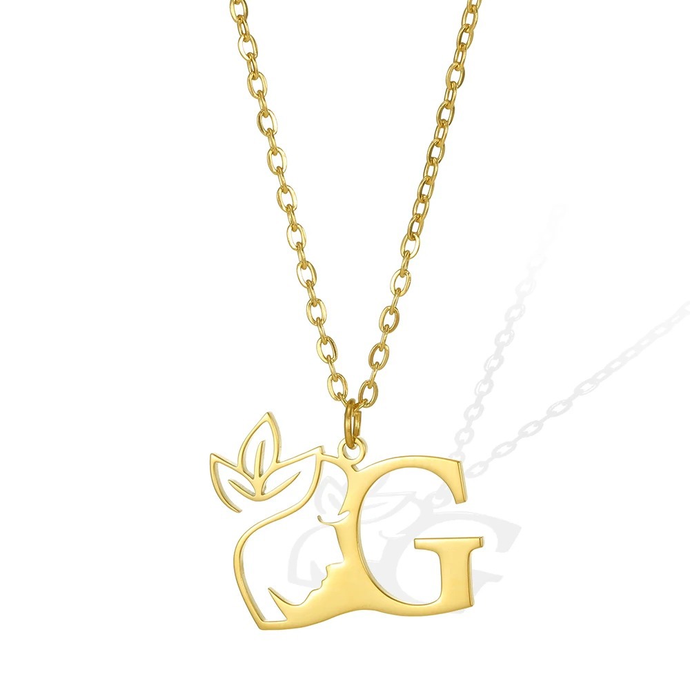 Personalized Gold Floral Initial Necklace