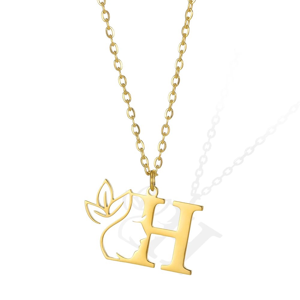 Personalized Gold Floral Initial Necklace