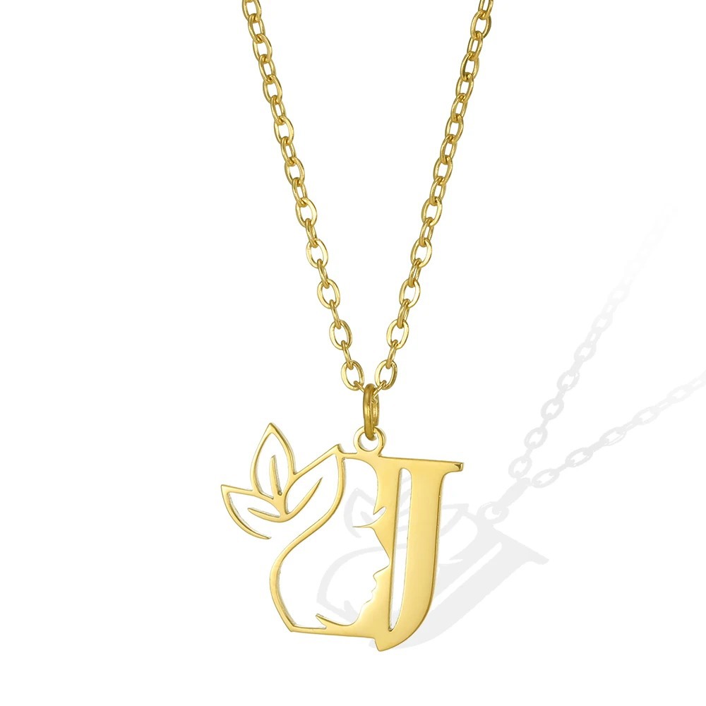 Personalized Gold Floral Initial Necklace