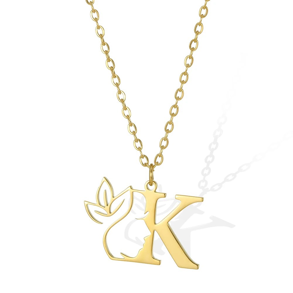 Personalized Gold Floral Initial Necklace