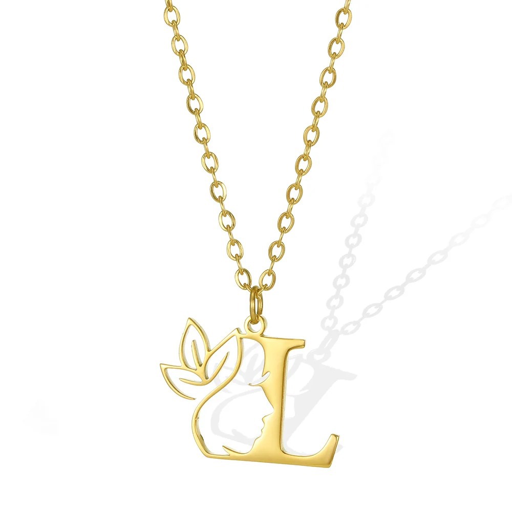 Personalized Gold Floral Initial Necklace