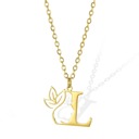 L Personalized Gold Floral Initial Necklace