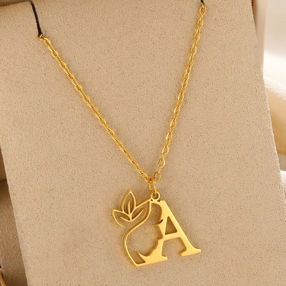 Personalized Gold Floral Initial Necklace