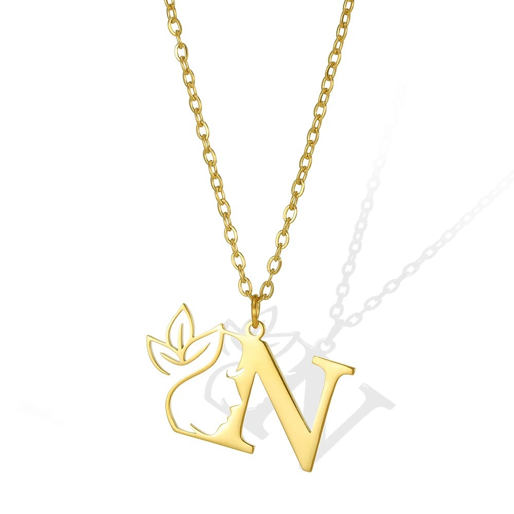 Personalized Gold Floral Initial Necklace