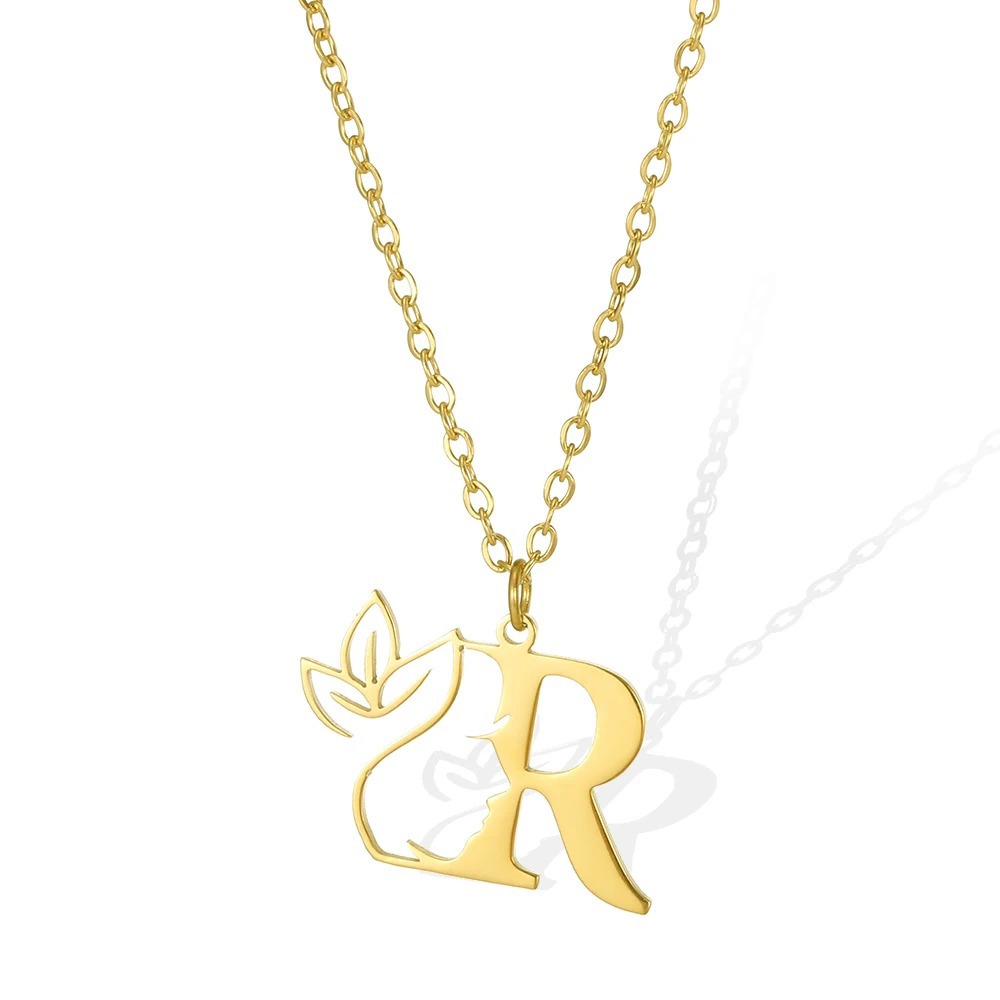 Personalized Gold Floral Initial Necklace