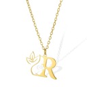 R Personalized Gold Floral Initial Necklace