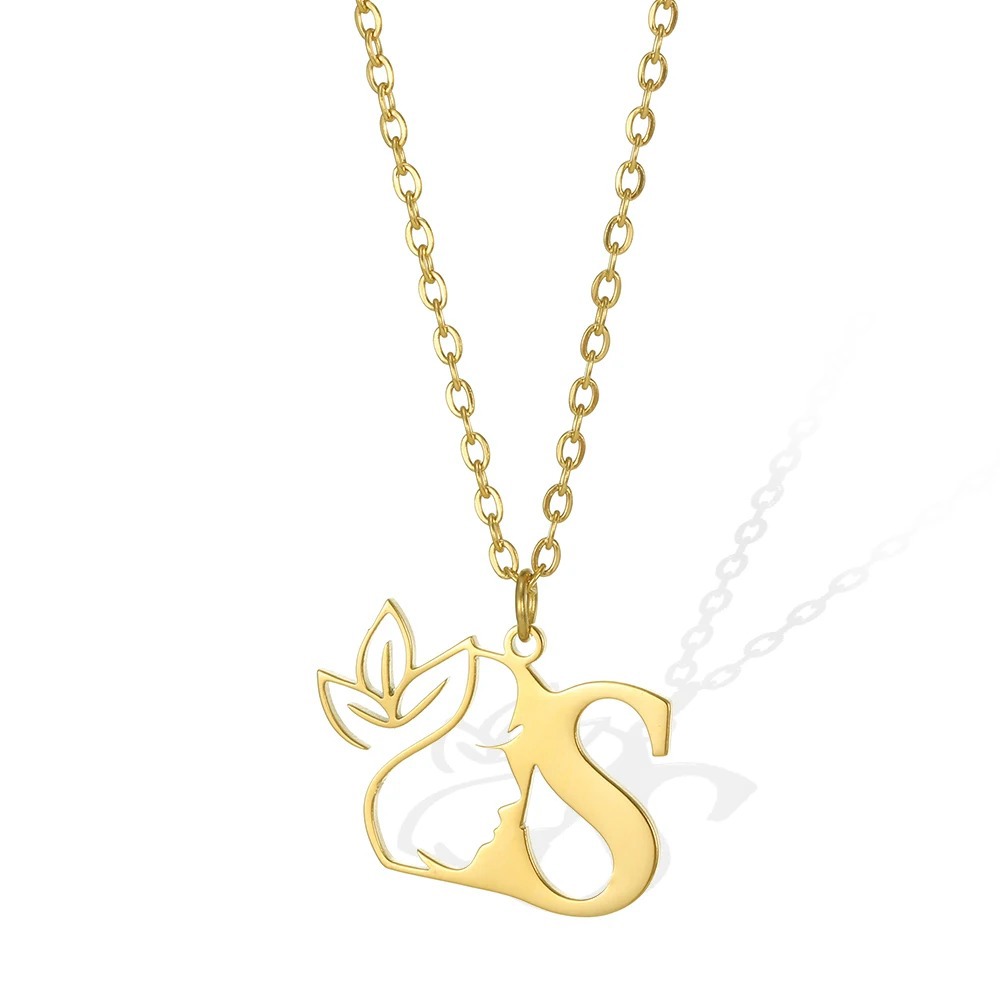 Personalized Gold Floral Initial Necklace