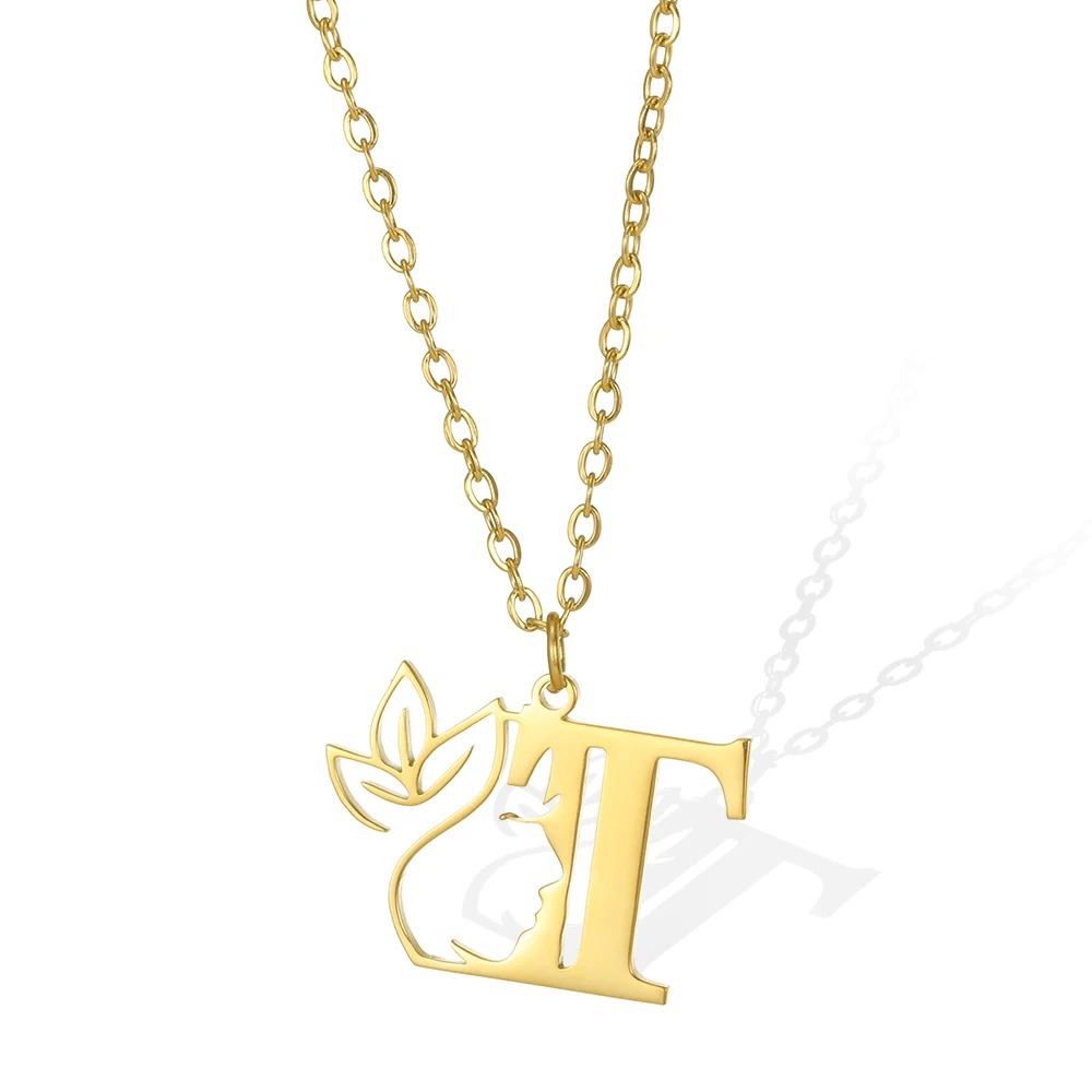 Personalized Gold Floral Initial Necklace