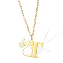 T Personalized Gold Floral Initial Necklace