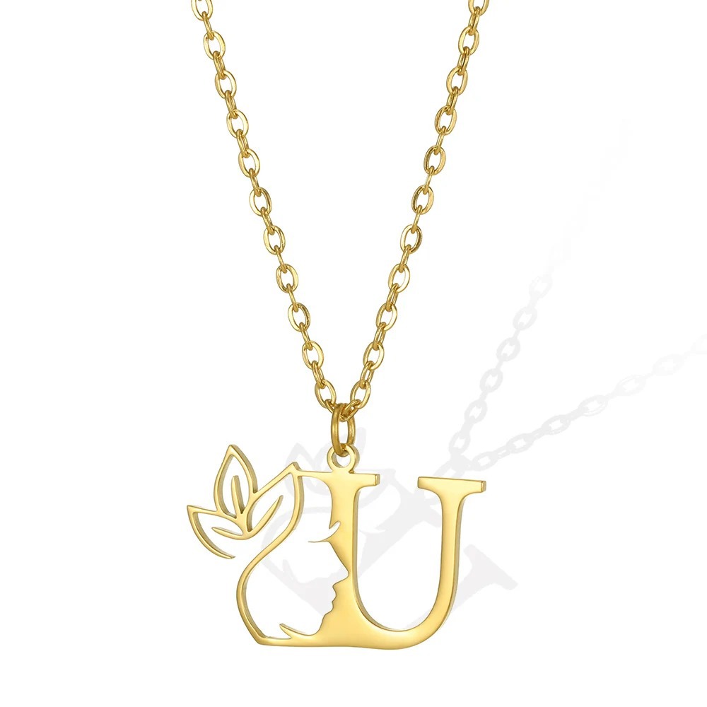 Personalized Gold Floral Initial Necklace