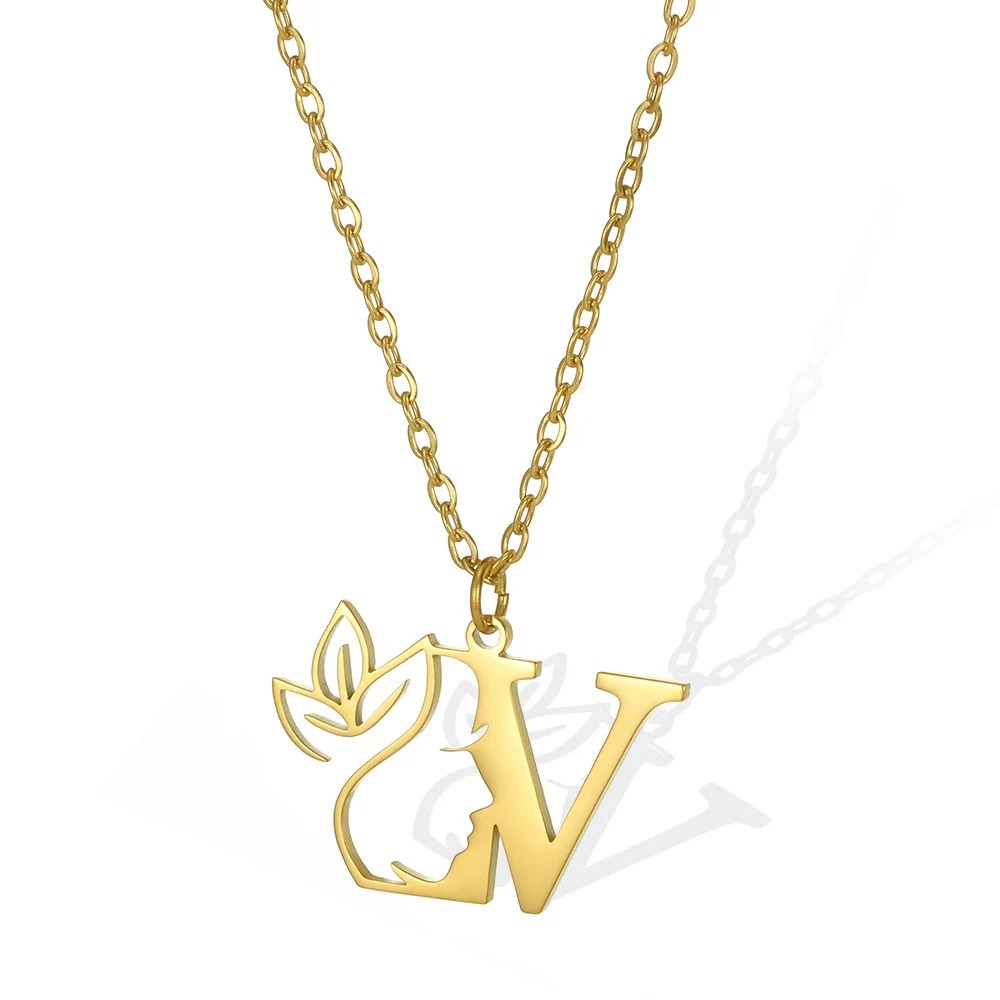 Personalized Gold Floral Initial Necklace