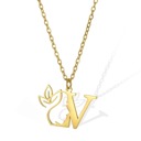 V Personalized Gold Floral Initial Necklace