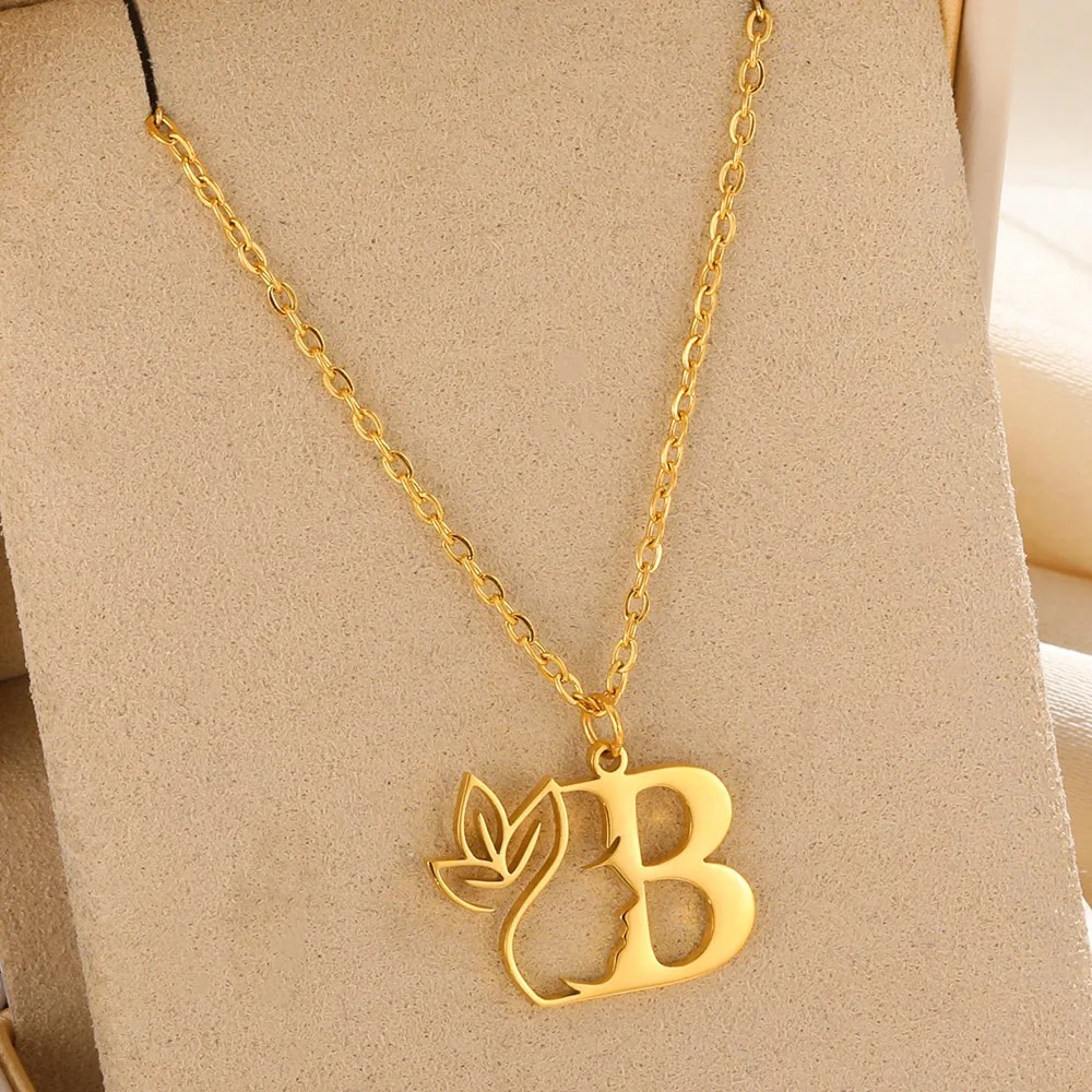 Personalized Gold Floral Initial Necklace