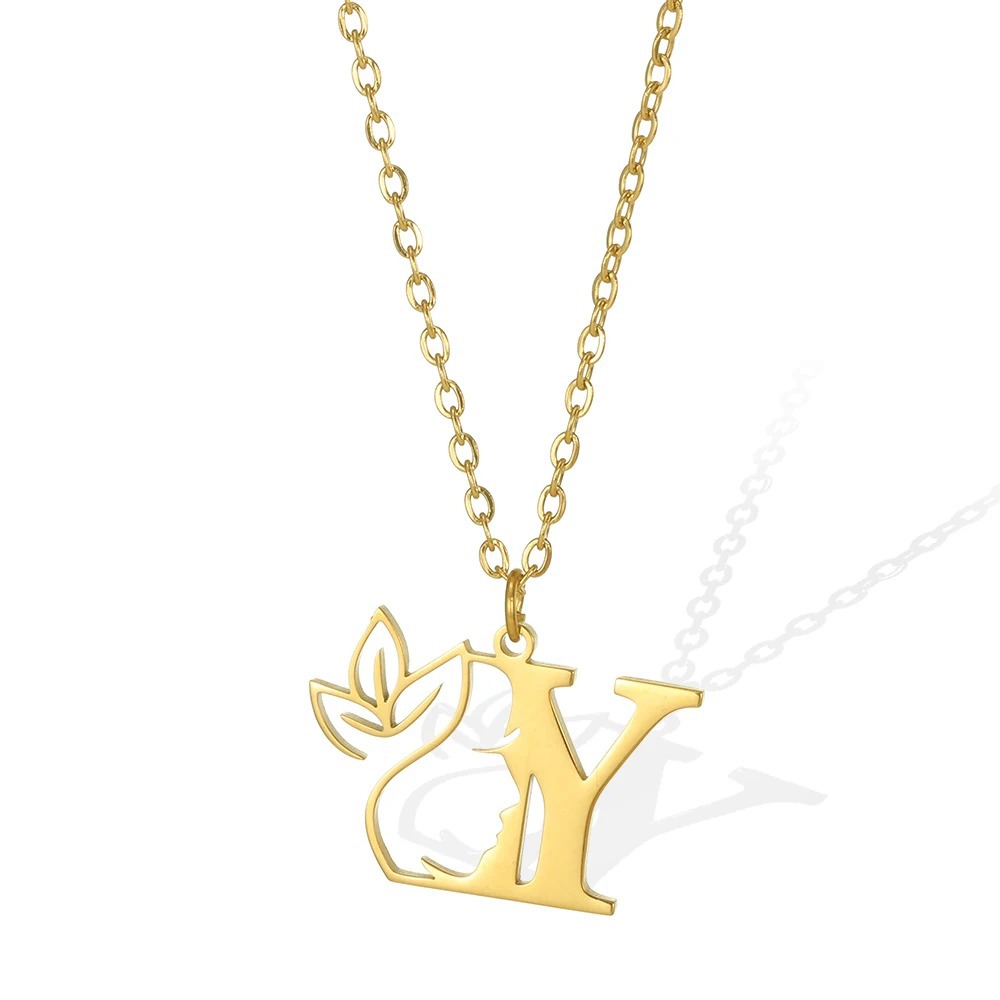 Personalized Gold Floral Initial Necklace