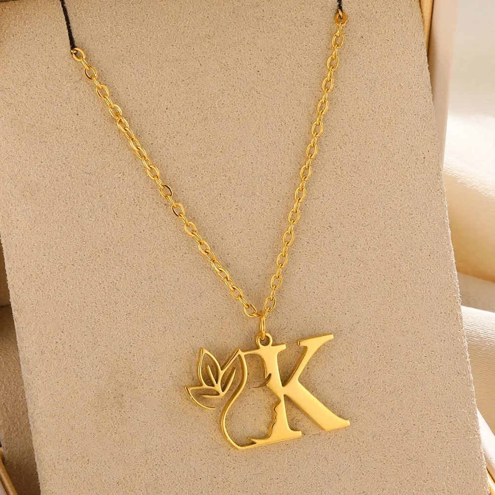 Personalized Gold Floral Initial Necklace