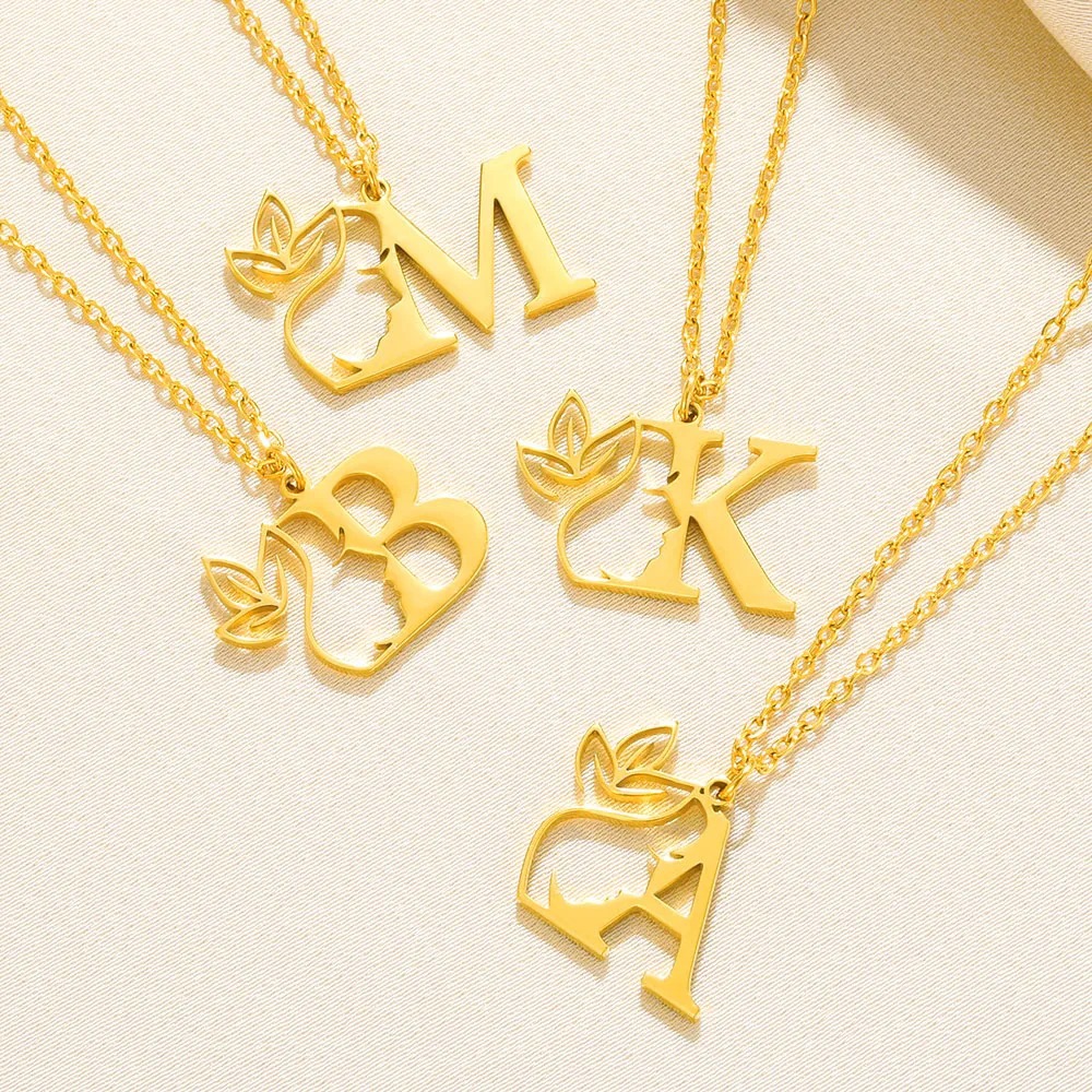 Personalized Gold Floral Initial Necklace